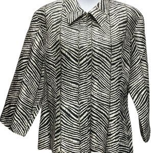 Dress Barn Women's Silk Zebra Print Long‎ Sleeve Black Zip Up Jacket Size 16